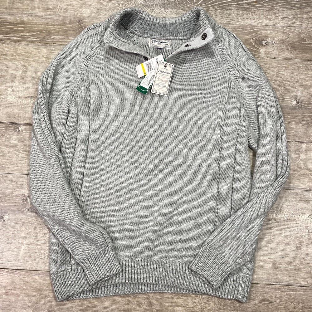 Flag & Anthem‎ Sweater Mens Medium Gray Mock Neck Button Pullover Cotton Knit